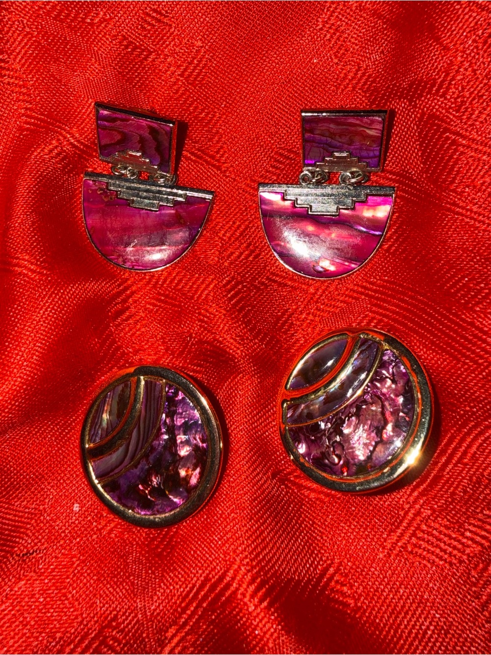 Bold Purple Shell-Inlay Women’s Earring Set Duri